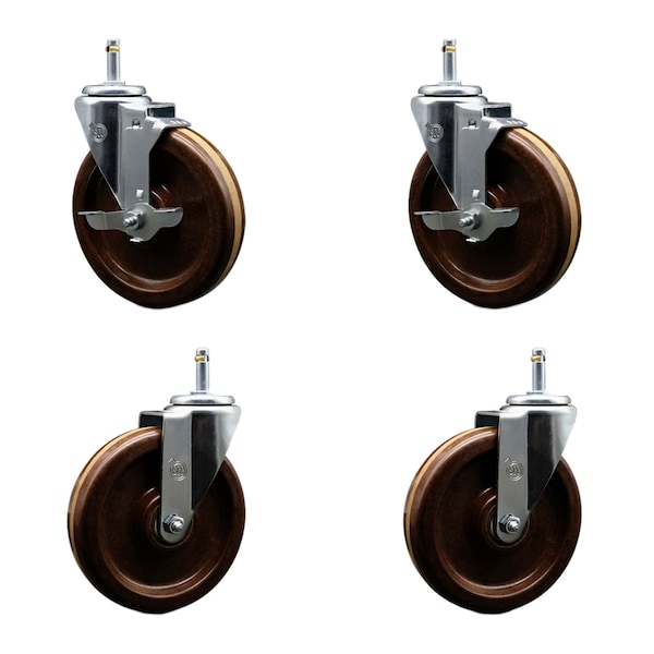 Service Caster 6 High Temp Phenolic Wheel Swivel 7/16'' Grip Ring Stem Caster Set 2 Brakes, 4PK SCC-GR20S615-PHRHT-TLB-716138-2-S-2 - main